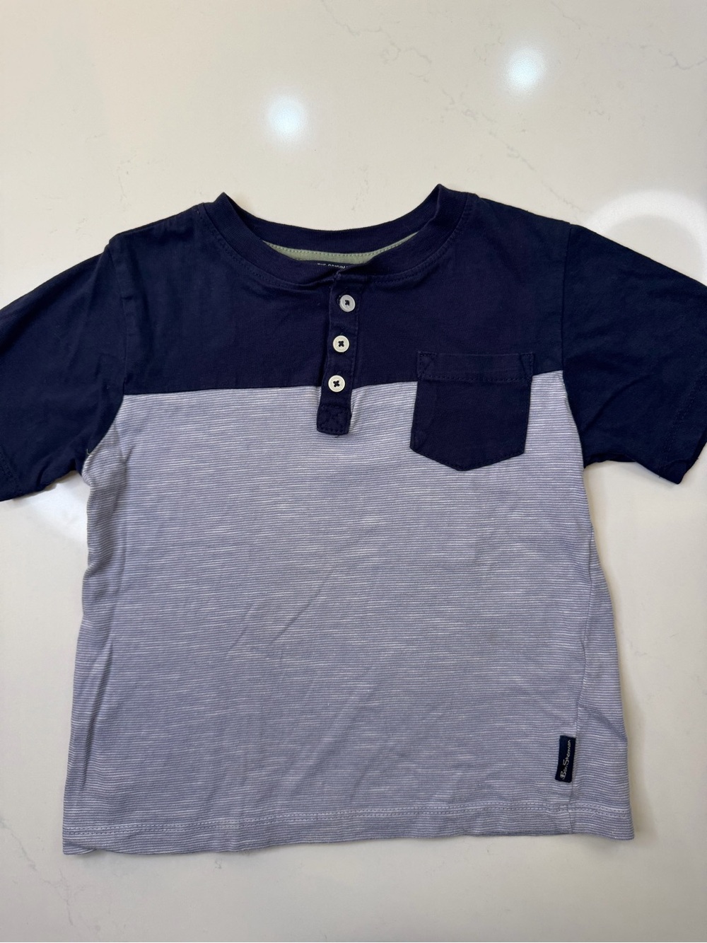 Ben Sherman Boys Navy Colorblock Henley Pocket Tee Size 6